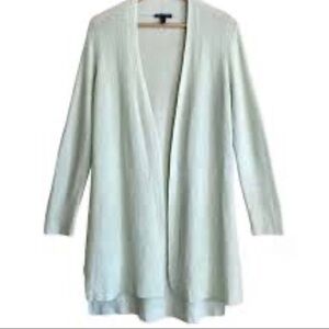 Eileen Fisher Cardigan Sweater Lt Green Thin Knit Organic Linen Coastal Chic Med